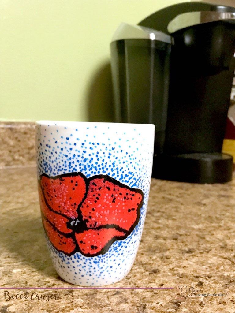 stamped colored coffee mug